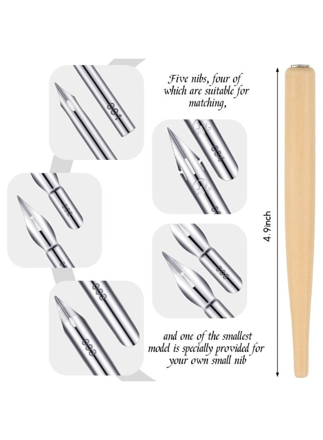 fantasize 11 Pieces Comic Pen Nib Set, G-Pen Ink Nib Stainless Steel Drawing Comic Pen Nib Calligraphy Nibs with Wooden Comic Pen Nibs Holder for Writing, Painting, Signing, White - Image 2